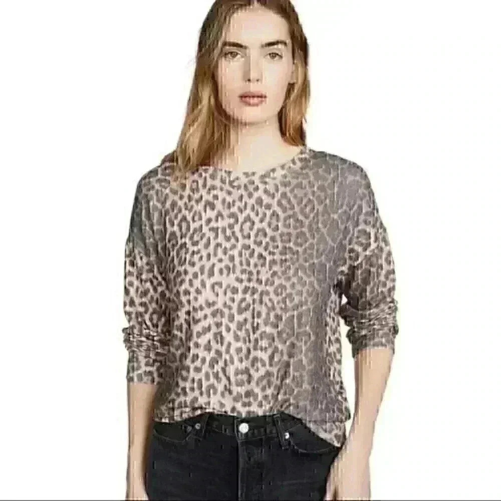 Sundry Womens 1 S Pink Black Leopard Print Drapey Sweater Lightweight Knit NWT